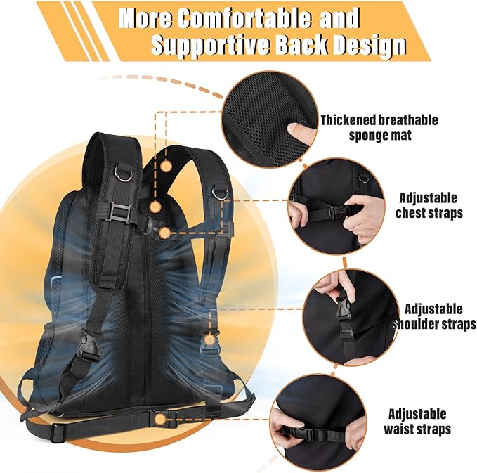 YUDODO Dog Front Carrier Backpack, Adjustable Breathable Pet Carrier for Small Dogs, Ventilated Puppy Back Pack with Safety Belt, Lightweight Doggy Backpack for Hiking Outdoor(Jet Black, L)