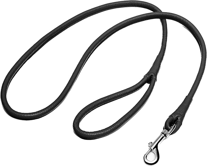 OOPSDOGGY Rolled Leather Dog Lead 6ft Heavy Duty Training Leash for Small Medium Large Dogs & Puppy Black Brown Red (Black, Large)