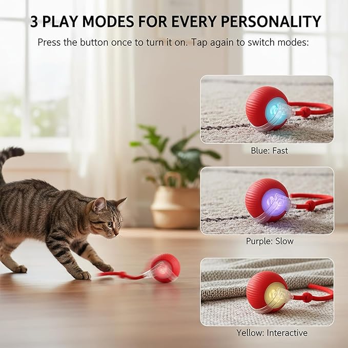 BRICKSWAN Interactive Cat Toys Ball for Cats - Upgrade Automatic Cat Toys for Indoor Cats, 3 Modes 2 Speed Moving Cat Ball (Blue)