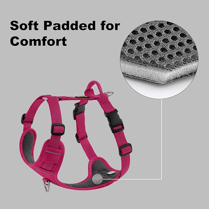 Plutus Pet No Pull Dog Harness, Reflective Adjustable Dog Vest Harness with Handle, Escape Proof, Soft Padded for Small Medium Large Dogs (Hot Pink, M)