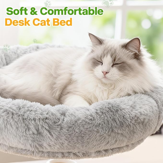 Cat Desk Bed - 360° Rotatable & Adjustable Hammock, 45 lbs Capacity Sturdy Attachment, Soft Removable Cozy Nest for Home Office & Gaming