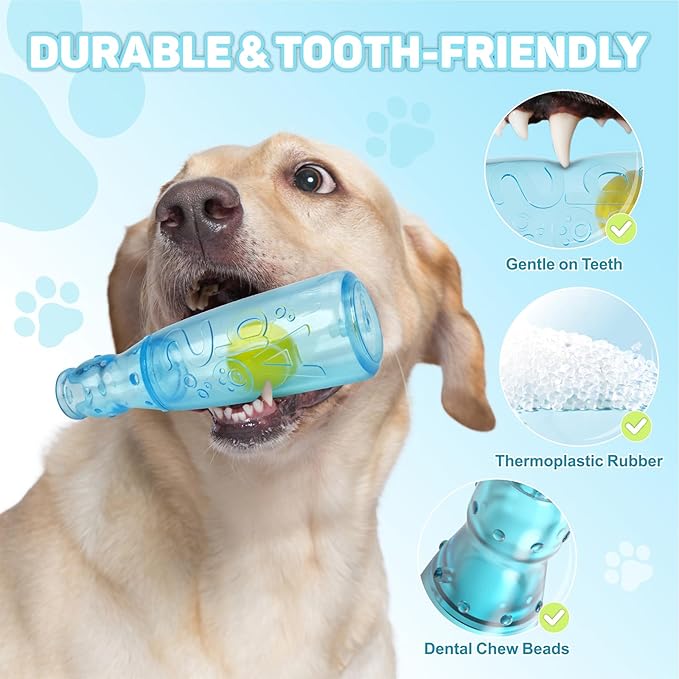 TagME Interactive Squeaky Dog Toys, 3-in-1 Fun with Squeaker, Tennis Ball and Treat Dispenser, Chew Toys for Medium Dogs and Fetch Lovers - Blue