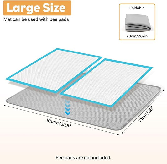 Lanstics 40"x28" Pee Pad Holder for Dogs Puppy Pad Holder Silicone Pee Tray for Dog Training Floor Protection Raised Edge Dog Potty Tray, No Pee Pads(Grey)