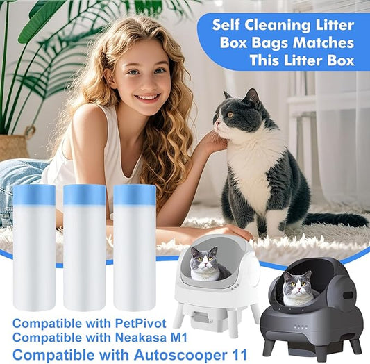 Thicken Cat Litter Bags 120 Pack, cat litter box liners, Leakproof Poop Bags & Waste Bags - Ultimate Odor Control and Leakproof Design,6 Rolls Drawstring Trash Bags for Automatic Litte(27x13 inches