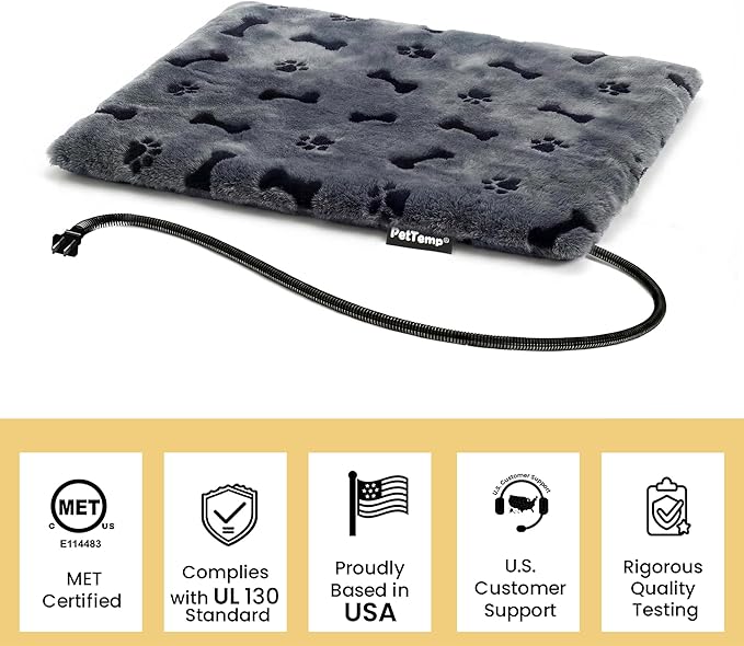 Pet Heating Pad for Cats Dogs Indoor & Sheltered Outdoor Waterproof Heated Cat Bed Heated Dog Bed Chew Resistant Cord Constant Temperature Gray Paw Print 20 x 16 Inch