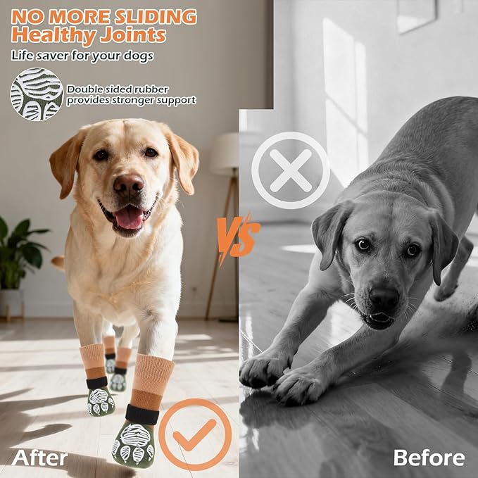 EXPAWLORER Anti Slip Dog Socks to Prevent Licking Paws, Dog Shoes for Cold Winter, Dog Booties for Hardwood Floors, Dog Boots & Paw Protectors with Grippers for Small Medium Large Senior Dogs S