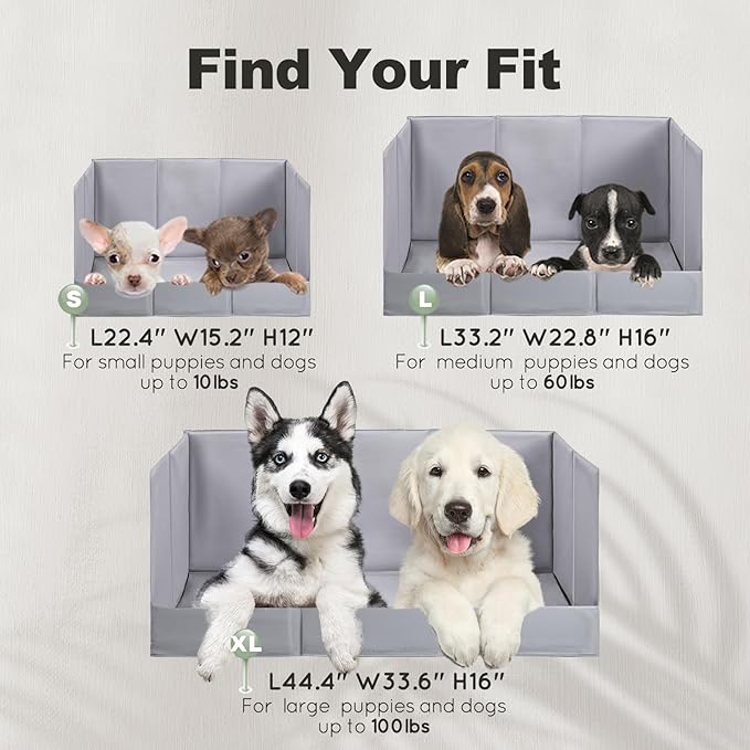 Dog Litter Box, Pee Pad Holder Foldable, Indoor Dog Potty Tray for Puppy & Medium Dogs, High Walls, Seamless, No Assembly, Waterproof, Easy to Clean, No Spill,Portable for Travel