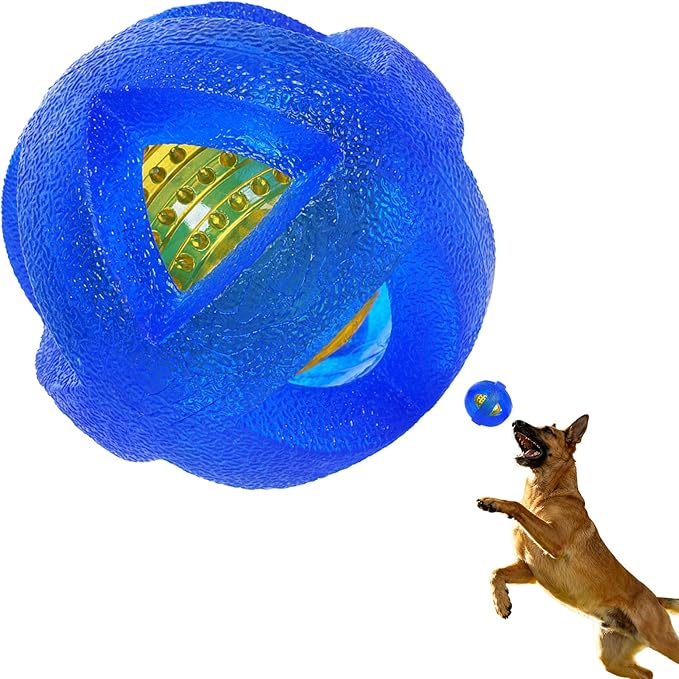 Mnubsrva Dog Ball Toy for Chewing and Treat Dispensing - Rubber Chew Balls, Interactive Dog Puzzle Ball Toys for Fun & Chew Time, Treat Dispensing Toys for Small Medium Breed, 3.5 Inch (Blue)