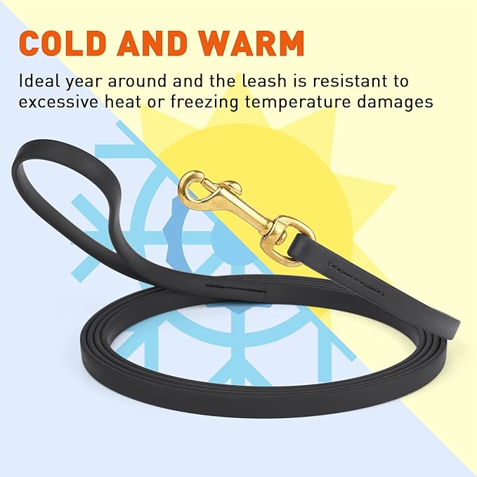 Viper Biothane K9 Working Dog Leash Waterproof Lead for Tracking Training Schutzhund Odor-Proof Long Line with Solid Brass Snap for Puppy Medium and Large Dogs, 10ft Black