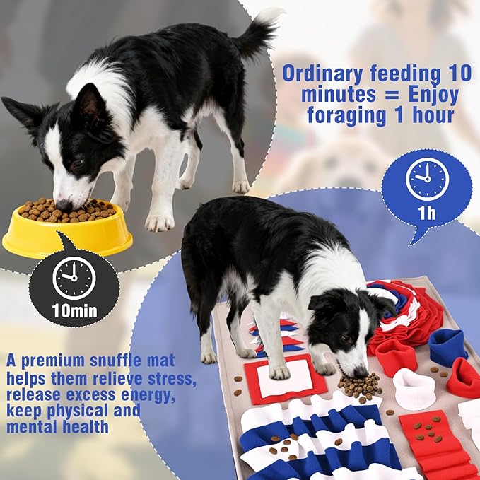 Snuffle Mat for Dogs, 32'' Long Slow Feeder Dog Treat Mat Interactive Dog Puzzle Toy Sniff Mat for Slow Eating Encourages Natural Foraging Skills for All Breeds Indoor & Outdoor Use (Blue)