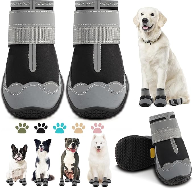 Dog Shoes for Small Dogs, Dog Boots & Paw Protectors for Hardwood Floors, Outdoor Dog Booties for Hot Pavement Winter Snow Hiking, Waterproof Dog Shoes with Reflective Strips Size 1