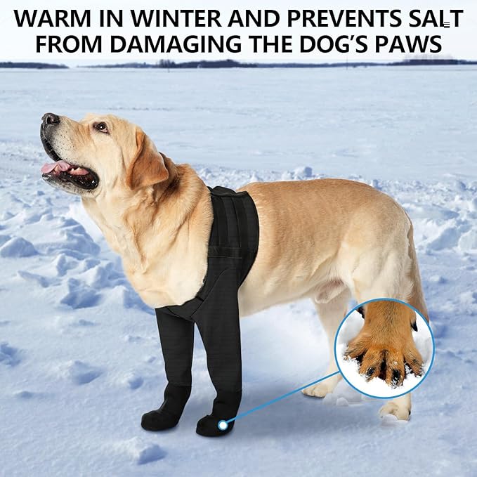 Dog Socks & Boots - Waterproof Anti-Licking Paw Protectors with Non-Slip Bottom, Post-Surgery Recovery Sleeves for Wound Protection (Black, 3XL)