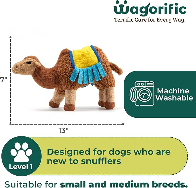 Wagorific Snuffle Dogs Toys Plush Stuffed Puppy Toy No Squeaky Treat Hide for Large, Medium, Small Dogs and Puppies Slow Feeder, Machine Washable, Pet Supplies Toys for Dogs to Keep Them Busy, Camel