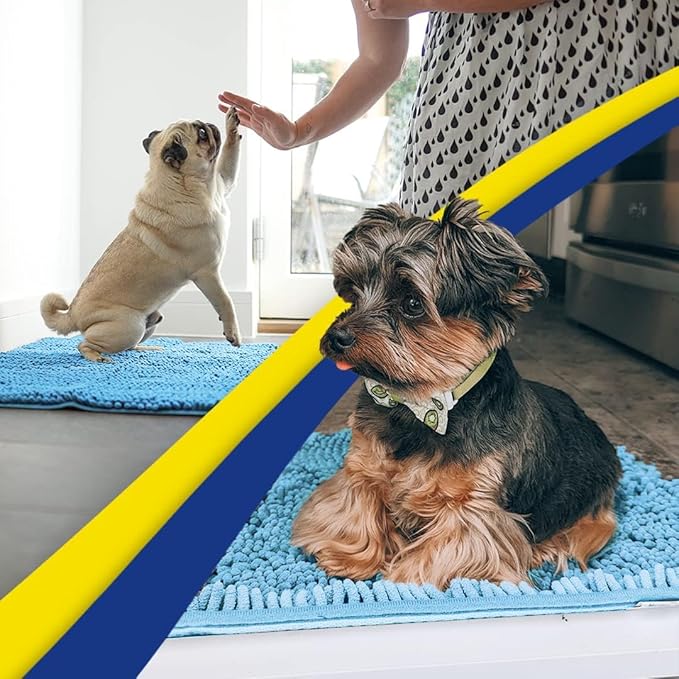 Muddy Mat® | Super Absorbent Door Mat Indoor, Microfiber Quick Dry Chenille Entryway Rug, Non-Slip Front Door Mat, Indoor Mats for Entryway, Machine Washable Pet Rug, Sky Blue 35"x60"