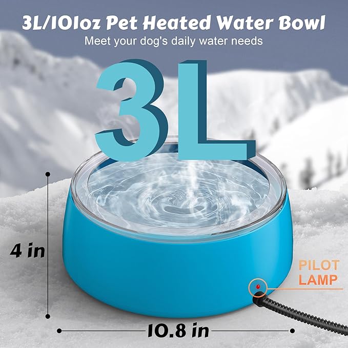 Newget 3L Heated Water Bowl, Outdoor Large Heated Dog Bowls, Outside Waterproof Heated Pet Bowl with Chew Resistant Cord, Smart Thermal Dish Provides Drinkable Water in Winter for Cat, Rabbit, Chicken