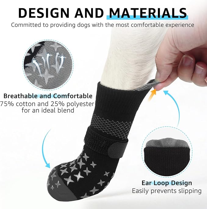 SCENEREAL Anti Slip Dog Socks to Prevent Licking Paws, Dog Booties & Paw Protectors for Hot Pavement Hardwood Floors, Traction Control for Small Medium Large Senior Dogs, Grey S