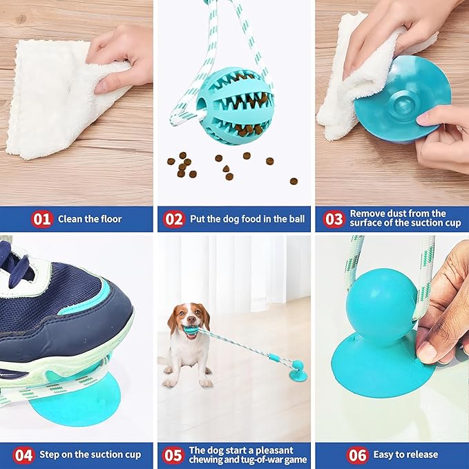Tailwag Dog Chew Toys for Aggressive Chewers, Tug of War Suction Cup, Dog Puzzle Toys Treat Food Dispensing Ball, Puppy Rope Enrichment, Indestructible Treat Food Dispensing Ball (Blue)