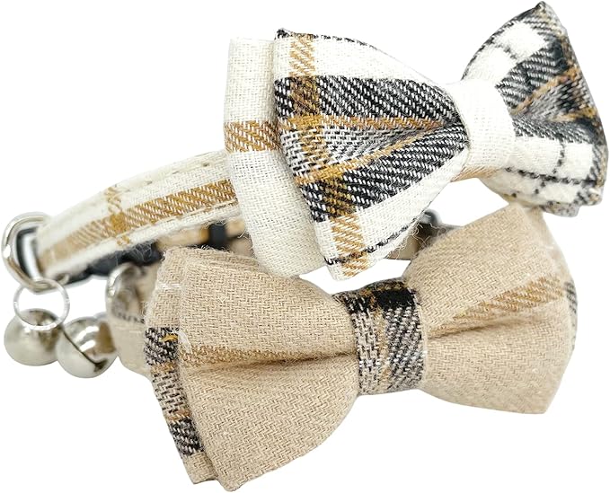 KUDES 2 Pack Cat Collars Set, Cat Collar Breakaway with Cute Bow Tie and Bell, Adjustable from 7.5-10.8 Inch, Soft and Comfortable for Kitten and Some Puppies