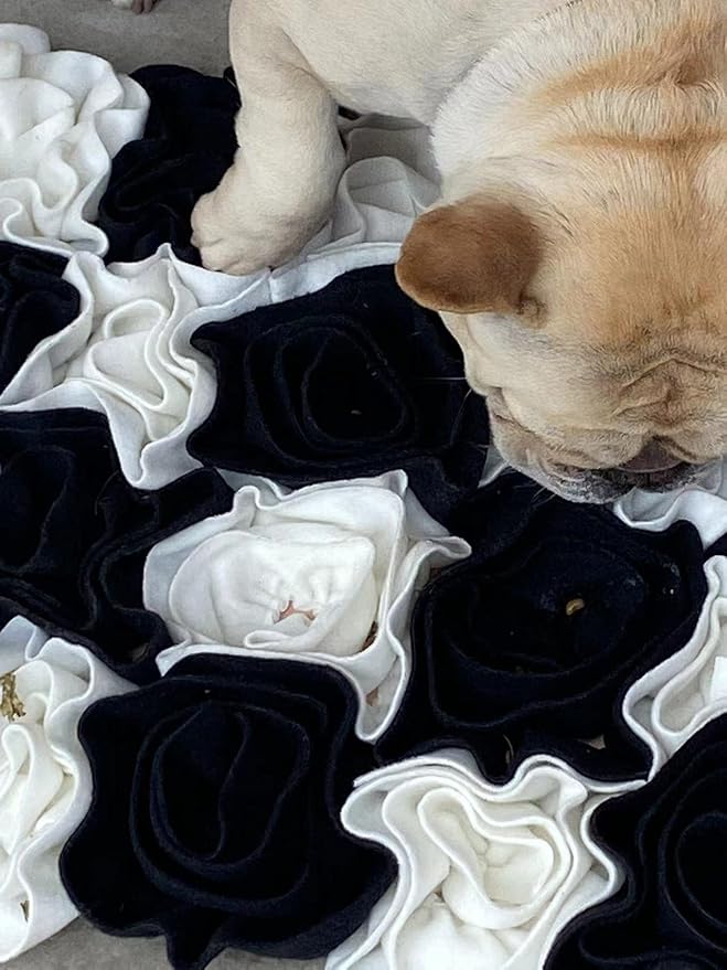 Snuffle Mat,Black and White Chequered Rose Design,Large Size,60x40cm,Washable Anti Slip,Big Tough for Large Dog Feeding mat, Food Puzzles, Sniffing and Snuffle mat