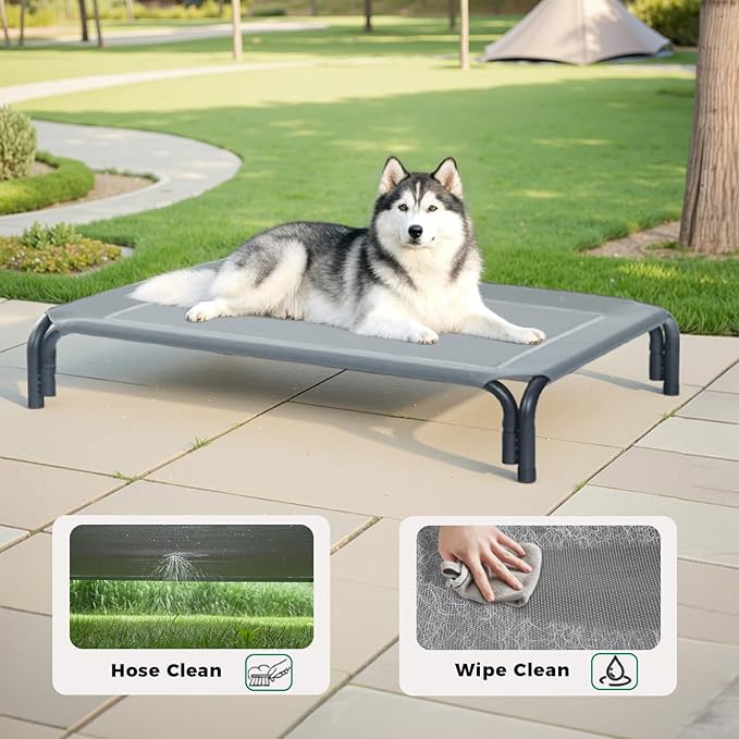 Elevated Dog Bed Raised Outdoor Dog Cot for Extra Large Dogs, Installation Requires No Tools, Frame with Washable Cooling Breathable Mesh Anti-Slip Feet, Indoor Pet Bed, Grey, 48.8 Inches
