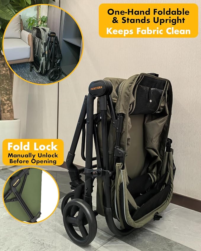 PAWZIDEA Dog Stroller for Large Dogs, Heavy Duty Pet Stroller for 2 Medium or Small Dogs Cats Up to 66lbs, No-Zip 180° Reversible Canopy Lockable, One-Hand Foldable Jogger 7" Wheels, Storage Organizer