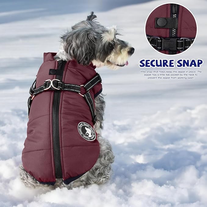 Gyuzh Dog Coat with Harness - Waterproof Winter Dog Coat, Fleece Lined, Adjustable, Reflective, for Medium Dogs - Large, Purple