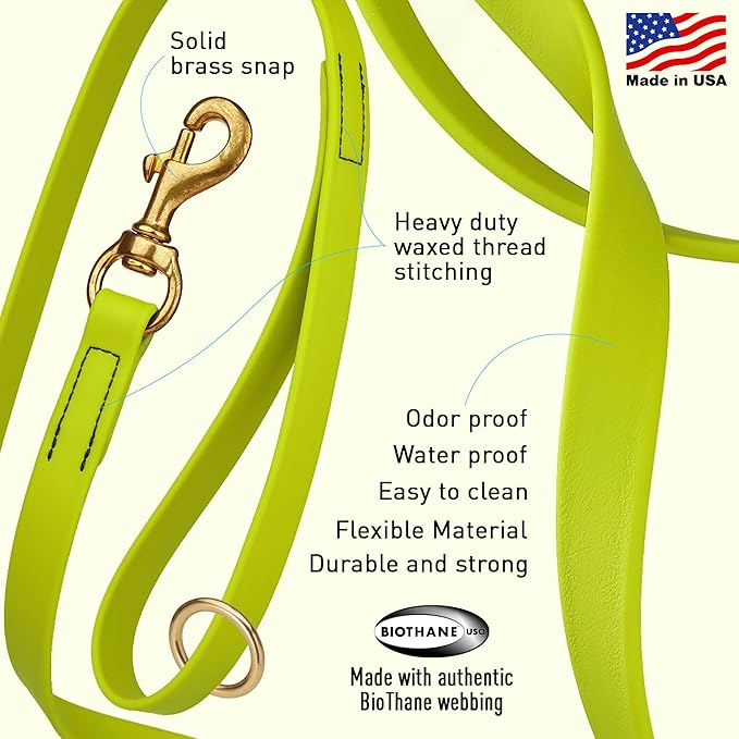 Viper Biothane K9 Working Dog Leash Waterproof Lead for Tracking Training Schutzhund Odor-Proof Long Line with Solid Brass Snap for Puppy Medium and Large Dogs 4ft, Safety Yellow