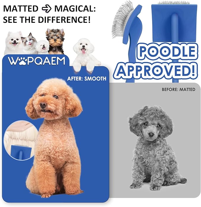 Slicker Brush for Dogs & Cats, Large Dog Brush for Goldendoodles Poodles Doodles Bernedoodles, Long Pin Grooming Tools to Dematting & Reducing Tangles and Fluff, Blue