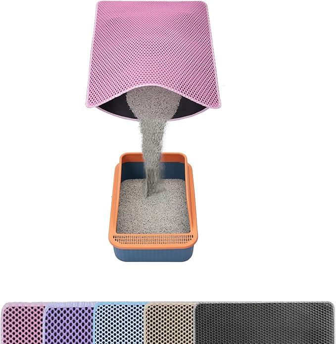Cat Litter Mat Litter Trapping Mat,Cat Litter Box Mat 32"x22", 2 Layer Llitterbox Mat,Waterproof Urine Proof, Clean Easily, Collapsable, Medium