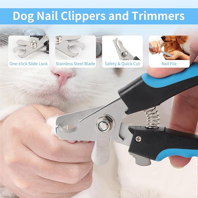 9 Pcs Pet Grooming Brush Set for Shedding, Professional Cats Dogs Long Hair Brush Nail Clipper And File Grooming Kit Self Cleanup Deshedding Multifunctional for Dogs Cats (Blue)