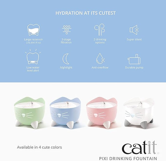 Catit PIXI Cat Drinking Fountain, Running Water Fountain, Pink