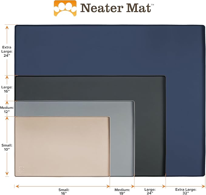 Neater Pet Brands Neater Mat Pet Mats for Food and Water, Cat & Dog Bowl Mat Waterproof Silicone, Feeding Tray, Dog Food Mats for Floors, Placemat w/Raised Edge for Under Bowls, 24" x 16", Light Blue