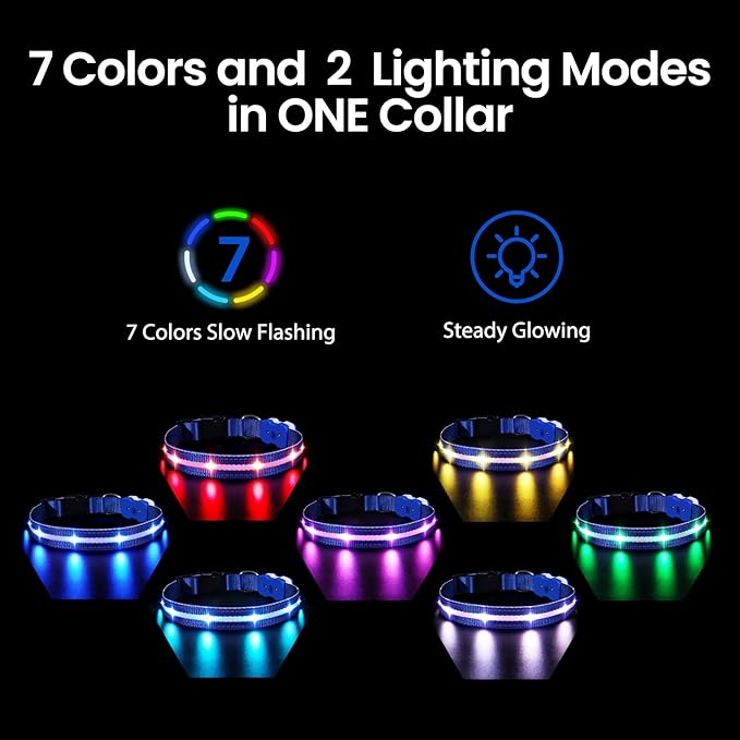 MASBRILL Light Up Dog Collar - RGB LED, Rechargeable, Water-Resistant Glow Up Night Walking Collar for Small to Large Dogs