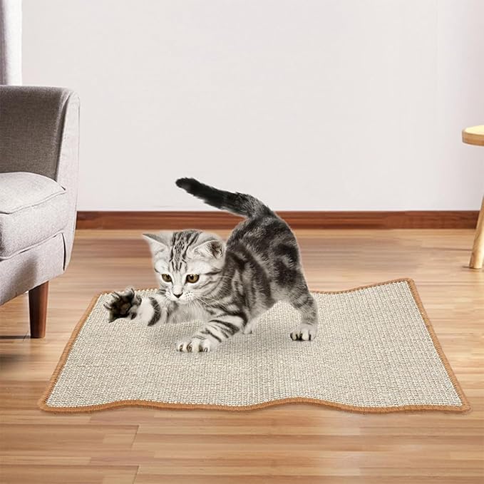 Natural Sisal Cat Scratching Mat Horizontal Floor Pad Kitten Scratcher Protects Furniture for Indoor Cats Carpet Rug