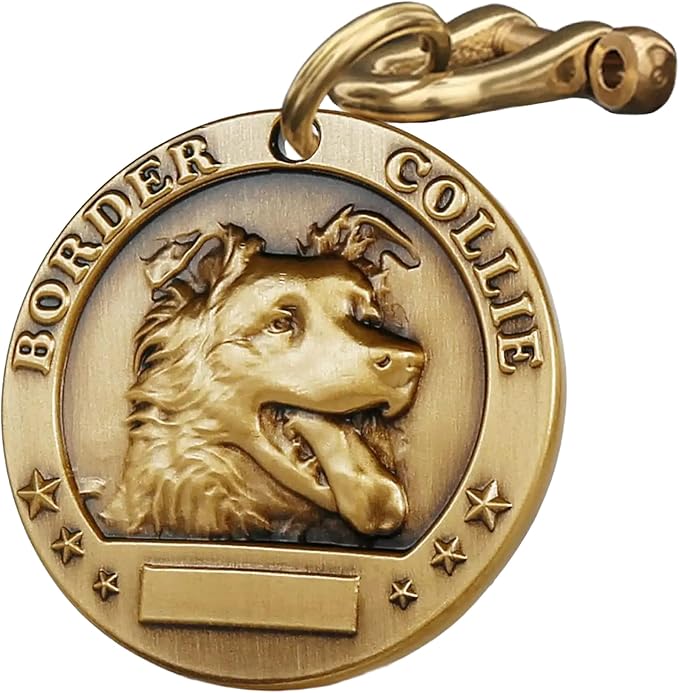 Vintage Pure Copper Pet ID Tags,Personalized Dog Tags,Three-Dimensional Relief Pet Pattern,Lettering on The Front and Back,Custom Pet Tags (B10-Border Collie)