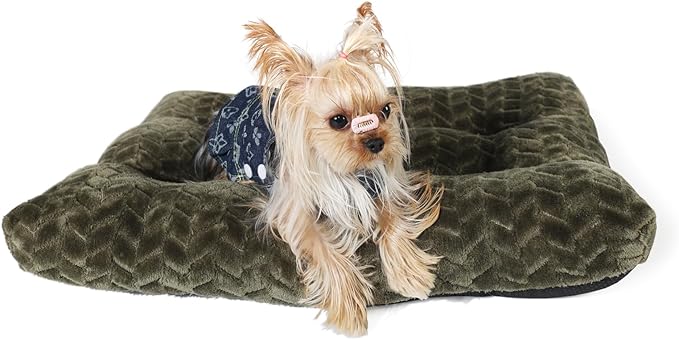 Puppy Bed for Small Dogs Washable Ultra Soft Crate Bed for 22 inch Cages with Anti-Slip Cozy Soft Sleeping Pillow Up to 15 lbs Pets,22 x 13 Olive Green