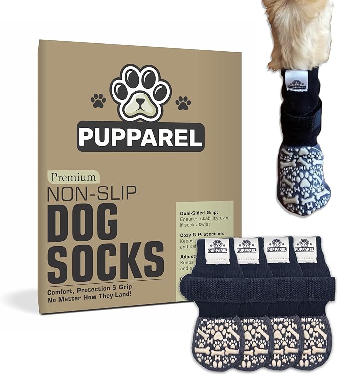 Pupparel Premium Non-Slip Dog Socks, Double-Sided Grips, Adjustable Strap, 5 Sizes XS-XL (Extra Small)