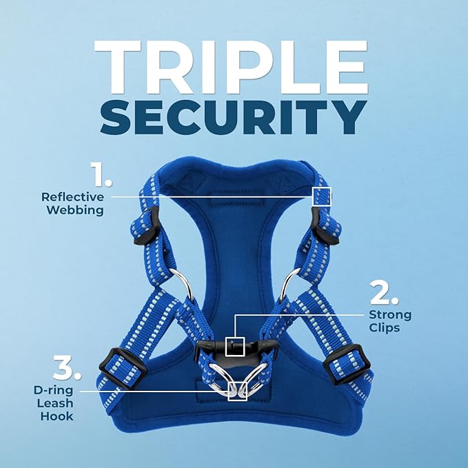 Best Pet Supplies Voyager Mesh Dog Breathable Harness Reflective Stitching, All Weather Adjustable for Walking Training, or Running - Heavy Duty & Durable, Harness Leash Set (Royal Blue), S