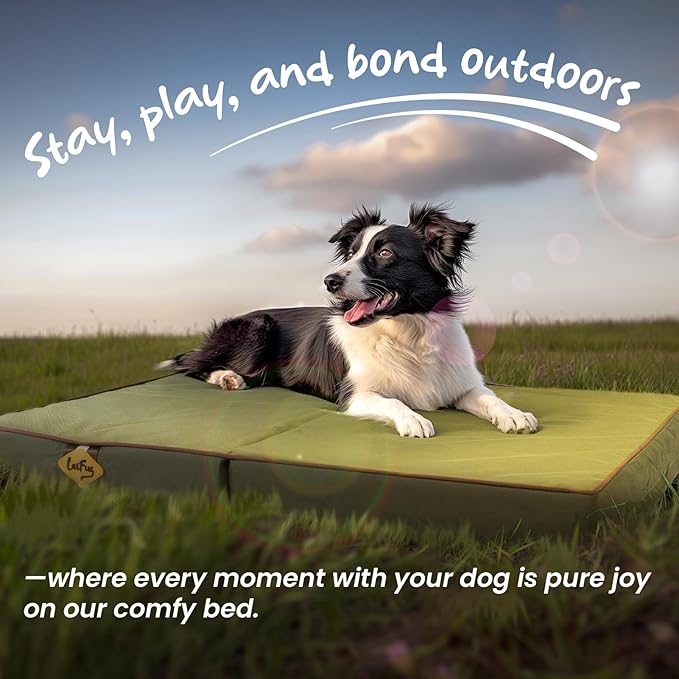 Laifug Foldable Waterproof Dog Bed for Large Dogs - Outdoor Orthopedic Dog Bed with Washable Removable Cover, Pet Mattress with Handles, Army Green, (36 x 27 x 3.5, inches)