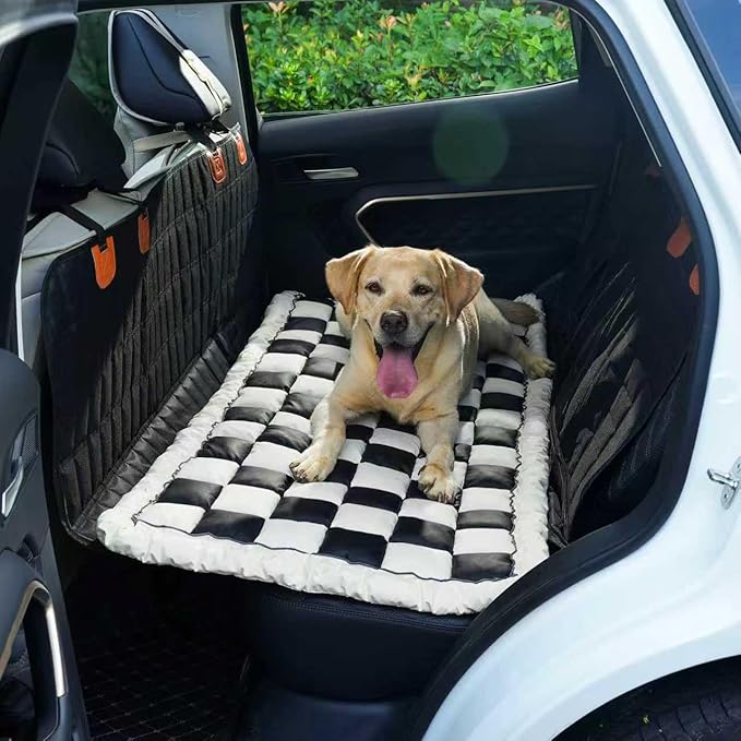 Dog Bed Mat for Car Back Seat，Waterproof Backseat Pet Bed Pad，Non-Slip Dog Car Seat Cover，Leather Pet Cushion Fit for Backseat Extenders and Trucks SUV (Black, 24.8x54 inch)