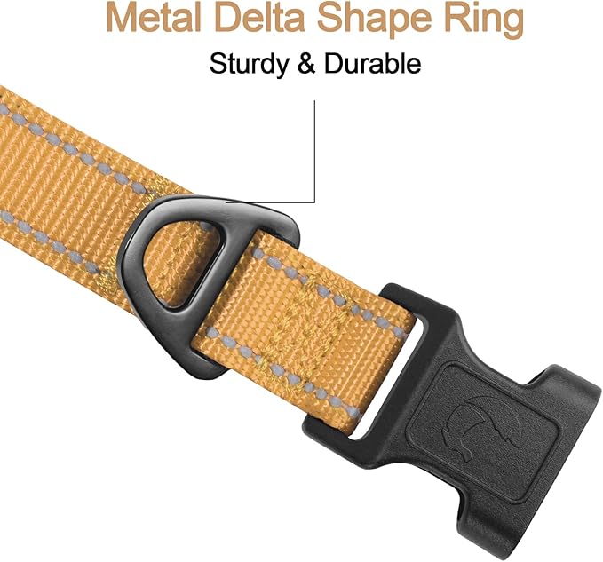 Joytale Reflective Dog Collar, Soft Neoprene Padded, Metal D-Ring, Nylon Pet Collar Adjustable for Puppy and Small Dogs, Khaki, XS