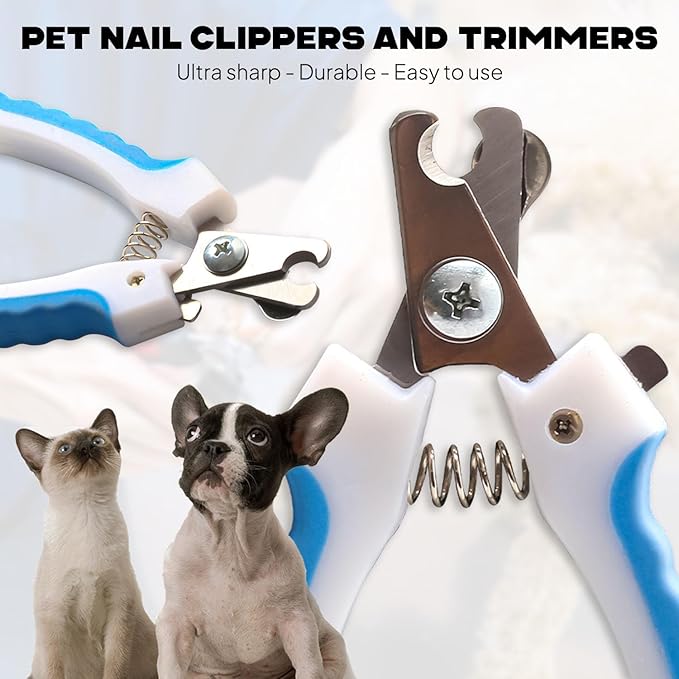 Pet Nail Clipper & Trimmers for Small Medium Breed Dog & Cat - Professional Grooming Tool Built-in Safety Guard, Non-Slip Handle and Bonus Nail File & Hair Comb Pet