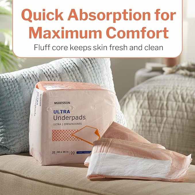 McKesson Underpads Disposable Bed Pads 30" x 36" [40 Count], Heavy Absorbency, Ultra Incontinence Chux Pads for Adults, Elderly, and Baby, Pee Pads