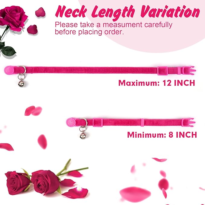 azuza 2 Pack Cat Collar Floral with Bell and Removable Flower Bowtie Breakaway Adjustable Velvet Fabric Cat Collar for Pets and Daily Decoration，Hot Pink & Purple