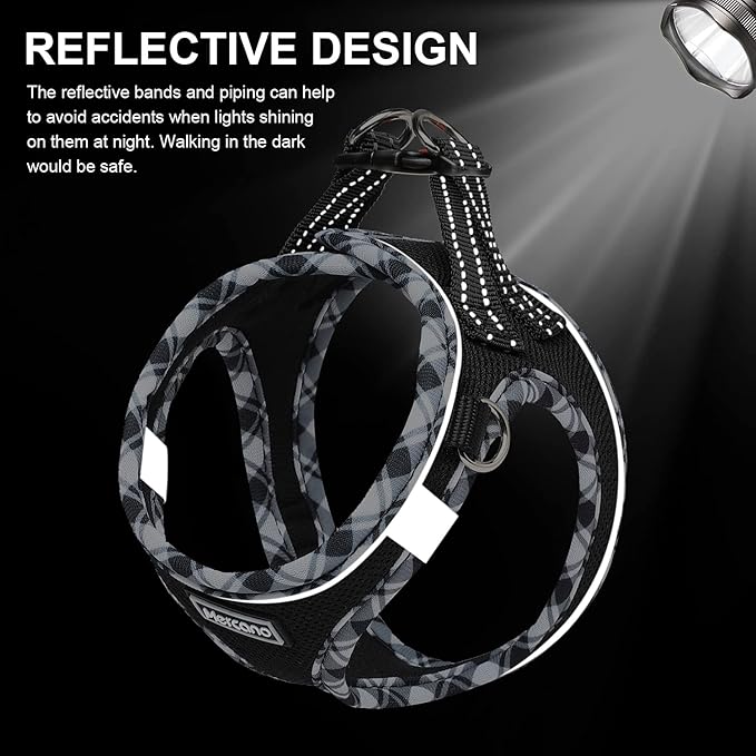Mercano Soft Mesh Dog Harness and Leash Set, No-Chock Step-in Reflective Breathable Lightweight Easy Walk Vest Harnesses with Safety Buckle for Small Dogs, Cats (Black White, XL)