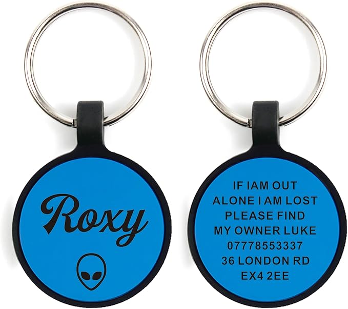 Blue Round Silicone Dog ID Tag - Personalized with Any Text, Silent, Engraved