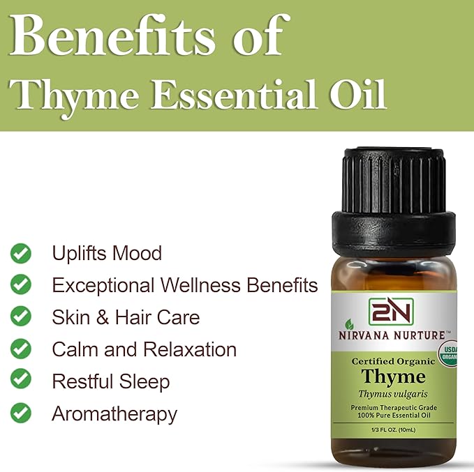 Nirvana Nurture Thyme Essential Oil USDA Certified Organic, 100% Pure Natural Premium Grade, Undiluted