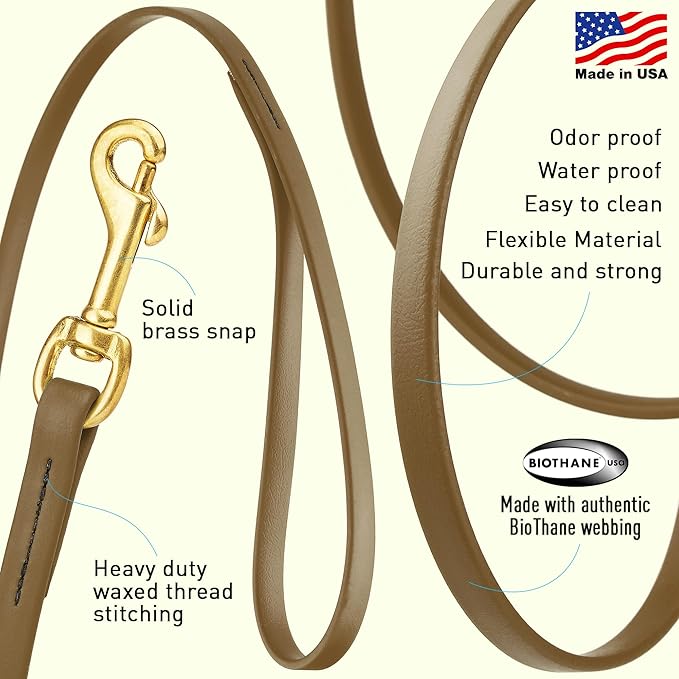 Viper Biothane K9 Working Dog Leash Waterproof Lead for Tracking Training Schutzhund Odor-Proof Long Line with Solid Brass Snap for Puppy Medium and Large Dogs, 33ft Coyote Brown