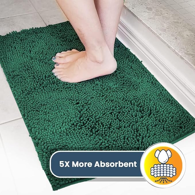 Muddy Mat® AS-SEEN-ON-TV Highly Absorbent Microfiber Door Mat and Pet Rug, Non Slip Thick Washable Area and Bath Mat Soft Chenille for Kitchen Bedroom Indoor and Outdoor - Dark Green 24" x 96"