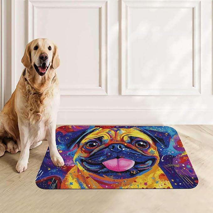 Pug Food Mat for Floors Waterproof,Quick Dry Anti-Slip Dog Bowl Mats for Food and Water,Pet Feeding Mats,Pet Placemat for Messy Drinkers to Protect Floors,Pets Supplies 23.62×15.75in